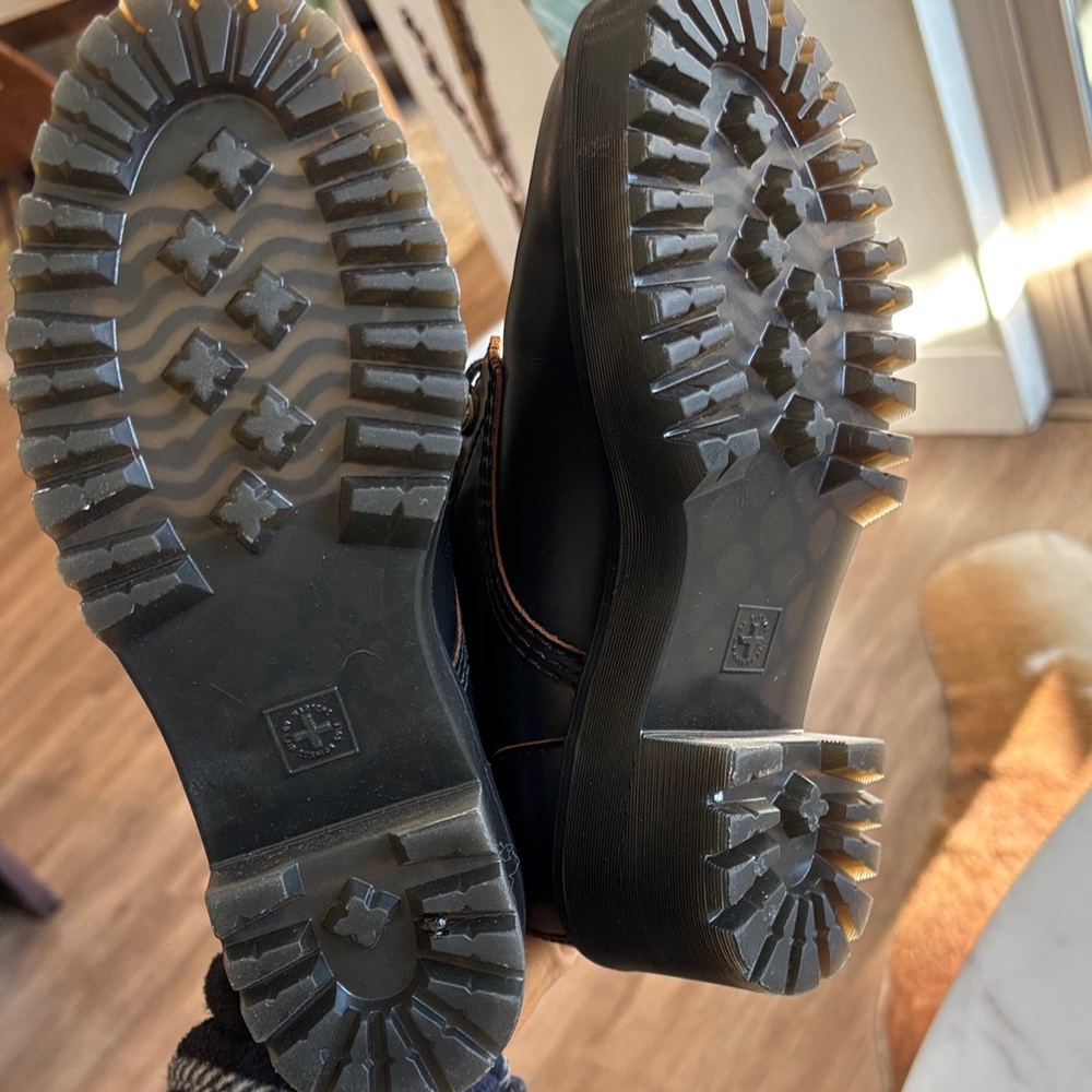 Dr. Martens Leona Black Leather Combat Boots - Picture 3 of 4